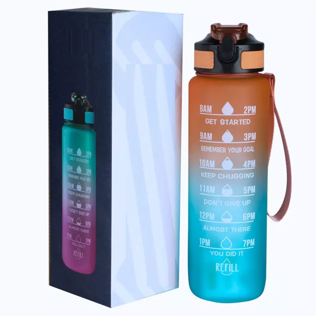 Silicone Motivationnel Eau Bouteille Avec Temps Marqueur Pour Gym & Bureau 1 L