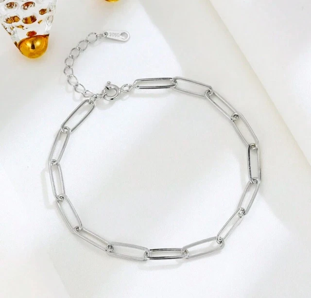 Bracelet Femme En Argent Sterling S925 - Chaîne Sculptée Poinçonnée - Bijou Titane - Neuf Sans Emballage