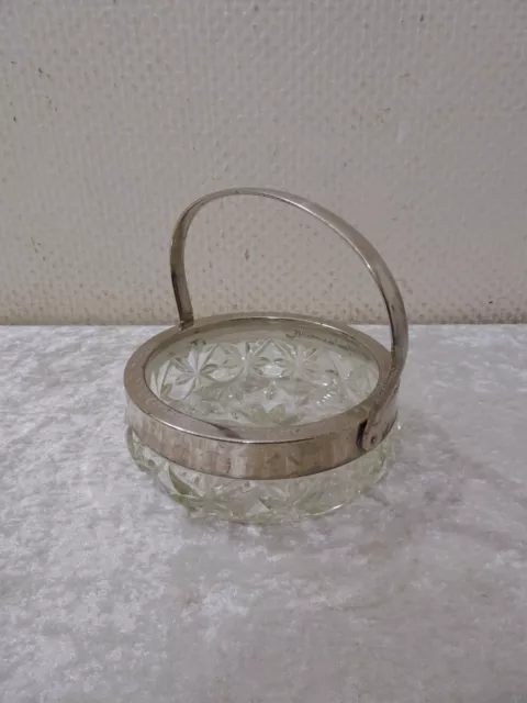 Vidrio Prensado Diseño Cuenco Decorativo Con Metallmontur Y Asa Vintage 14CM