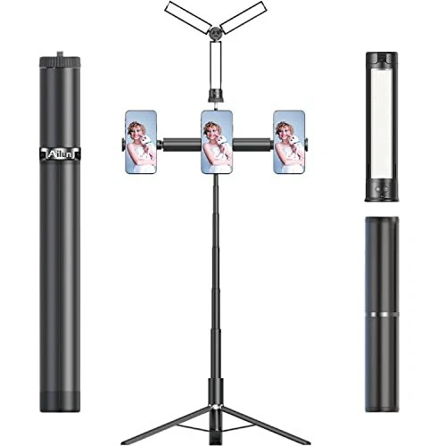 Ailun Triangle Ring Light with 65'' Selfie Stick Tripod,Rechargeable LED