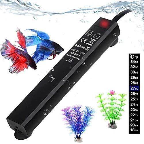 Betta Fish Tank Heater, 25W Mini Aquarium Heaters Free 2 Artificial Black