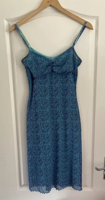 Bay Y2K 90s Blue Purple Paisley Lined Mesh Bodycon Knee Length Dress Size UK 10