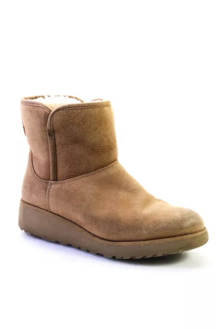 UGG Australia Womens Suede Slip On Fur Lined Ankle Boots Tan Brown Size 7