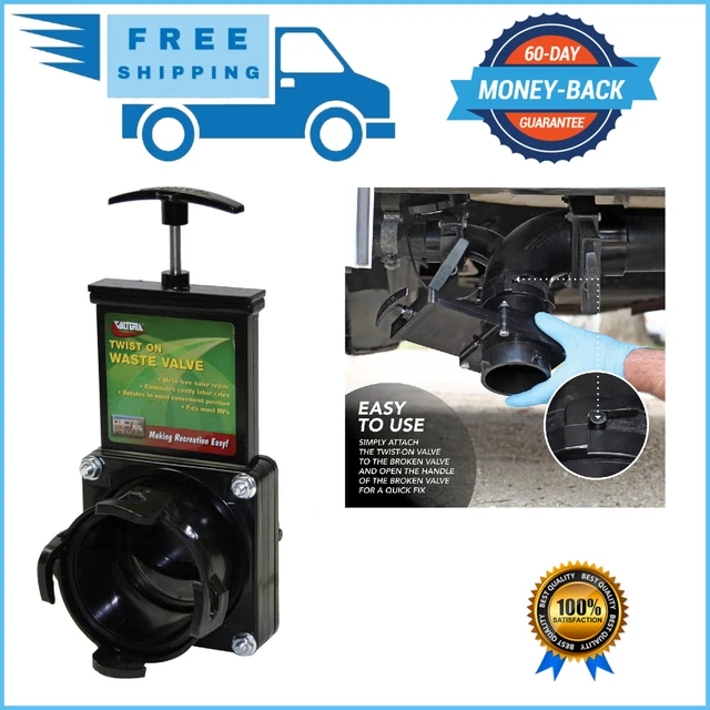 3" RV Waste Dump Gate Valve Twist-On Valve Mess-Free for RV's Campers Trailers