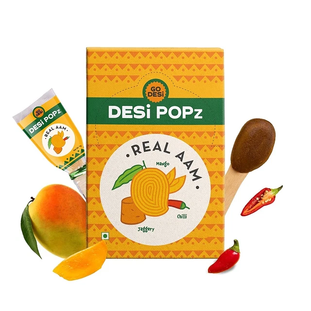 GO DESi Popz Vero Aam 40 Pezzi Aam Caramelle Frutta Snacks Lollipop-40 Pezzi