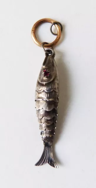 Petit poisson articulé Pendentif  ARGENT et OR silver bijou ancien fish