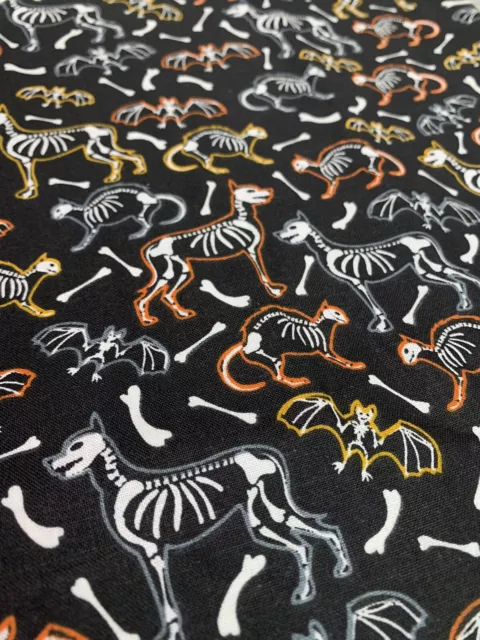 Dogs Cats Bats - Skeletons Halloween Fabric Glow in the Dark Bones BY THE YARD