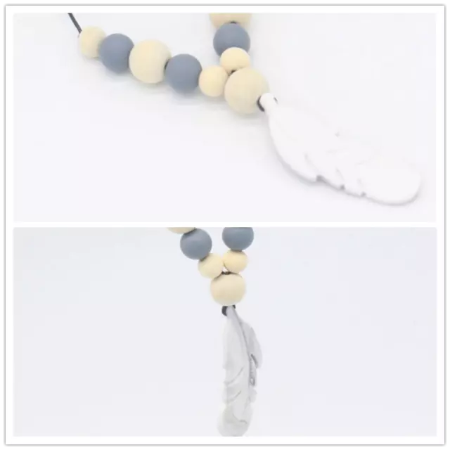 Baby Feather Pendant Necklace Nursing Teething Soother Pacifier Bead Chain SK