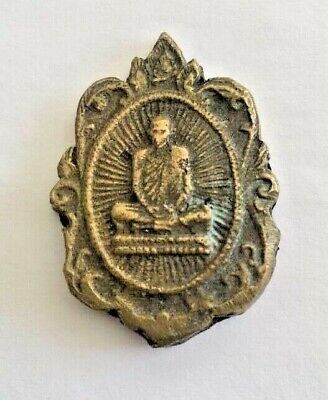 Figure Amulet Buddha Bonze On Plate Bronze Talisman Thailand P68