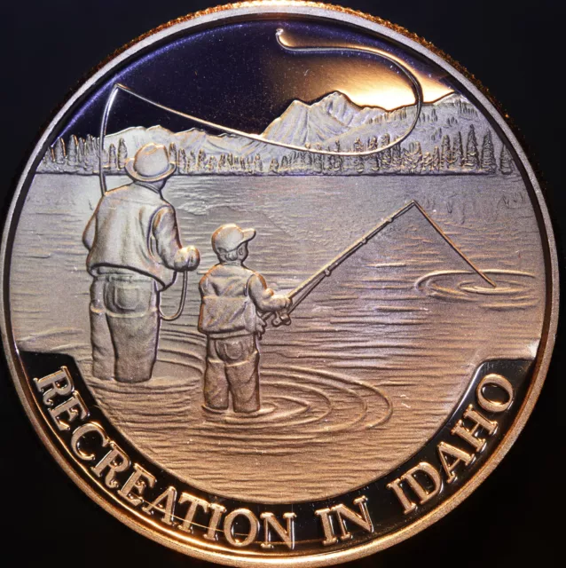 1990 IDAHO Father's Day Flyfishing Trout 1oz 999 FINE Silver bar round C3251