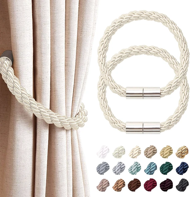 2-Pack Magnetic Curtain Tiebacks - Modern Style, Decorative Holdbacks (Beige)