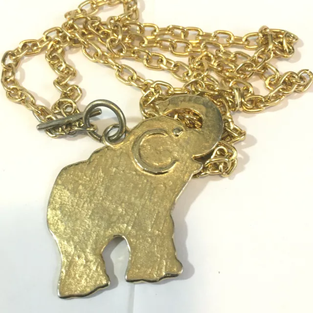 Gold Tone Chain With Elephant Pendant Trunk Up Good Luck Necklace  34"