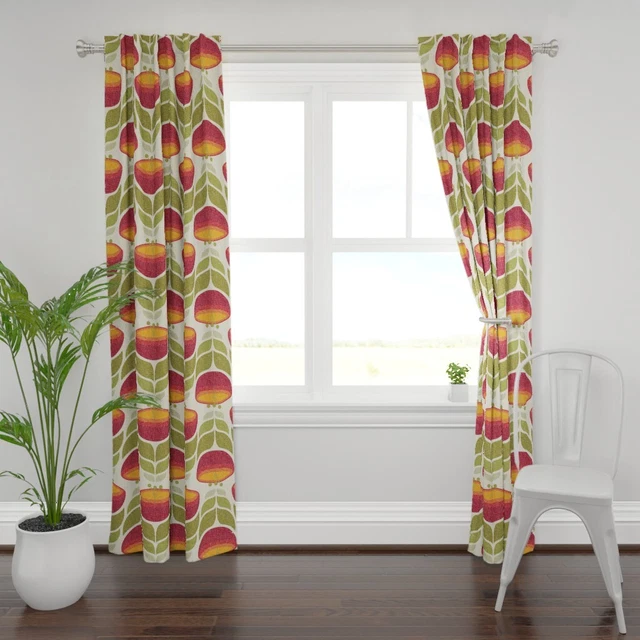 Retro Floral Midcentury Modern Flower 50" Wide Curtain Panel by Spoonflower