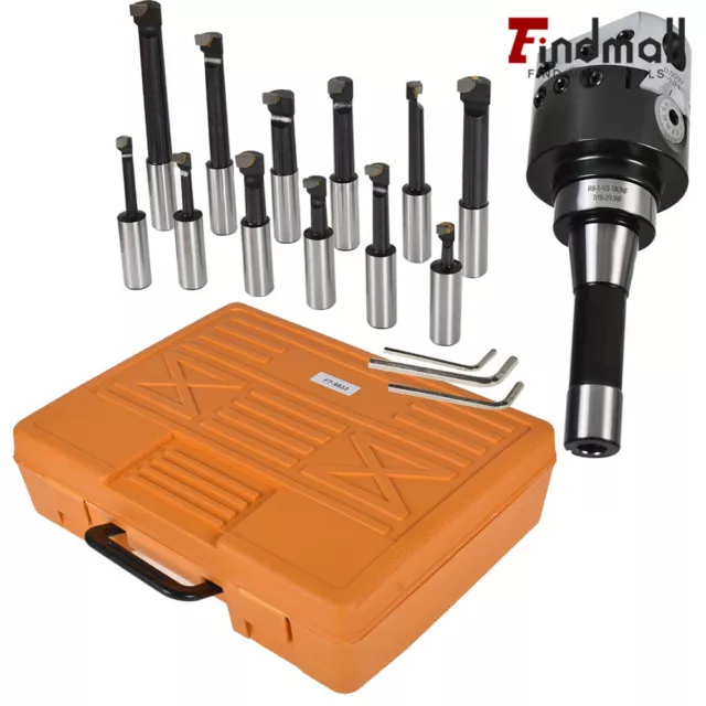 Findmall 3" Boring Head R8 Shank 12Pcs 3/4" Carbide Boring Bar Set For Milling