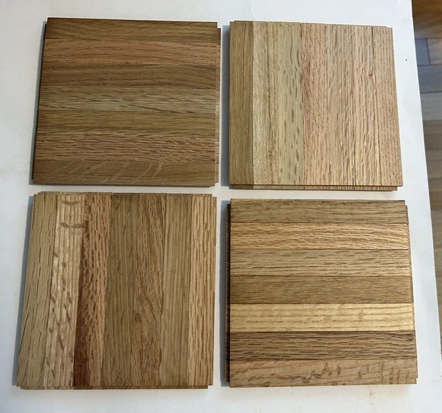 Azulejos de madera dura de parquet de roble de 7 dedos 6""x6""x5/16"" ¡4 piezas! Melbourne Classic