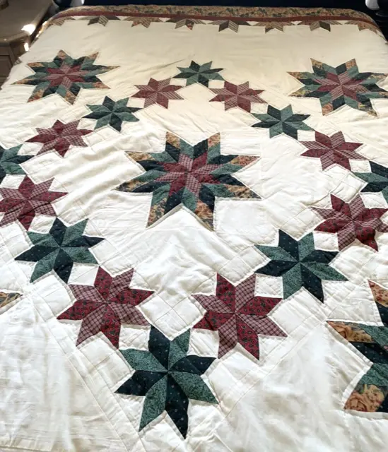 VTG 8 Point Lone Star Quilt Machine Const Hand Quilted Fall Christmas Holiday