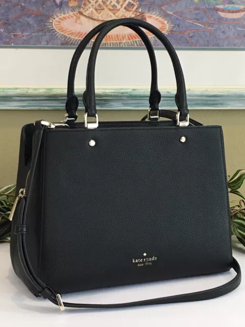 Kate Spade Leila Medium Triple Compartment Satchel Shoulder Bag Black Leather