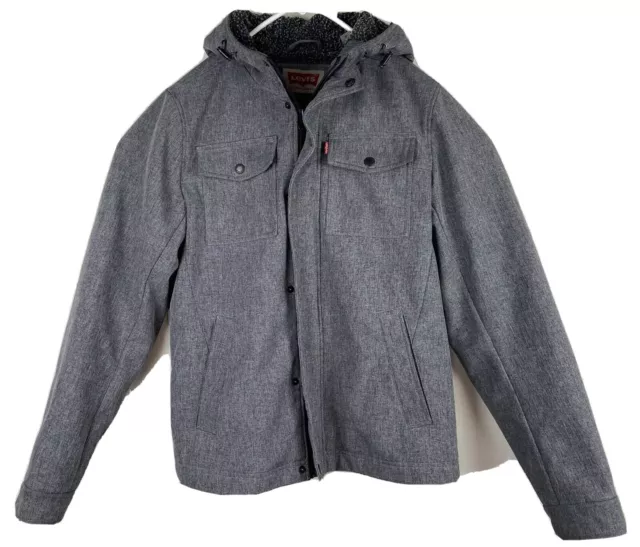 Levi Trucker Jacket Mens Size Small Grey, Soft Fleece Lined, Inside Pocket