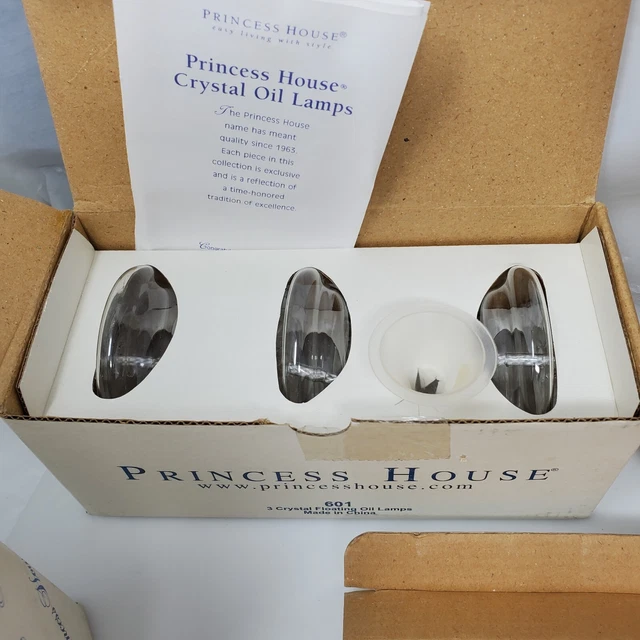 Vintage Princess House Floating Crystal Oil Lamps #601 Set of 3 in Original Box