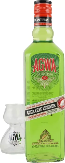 Agwa De Bolivia Kokablattlikör Kokablätter Likör mit Glas -  30% Vol / 0,7 L