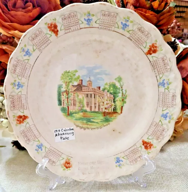 Antique 1914 Calendar Plate George Washington's Home Mount Vernon Mt. Dresden