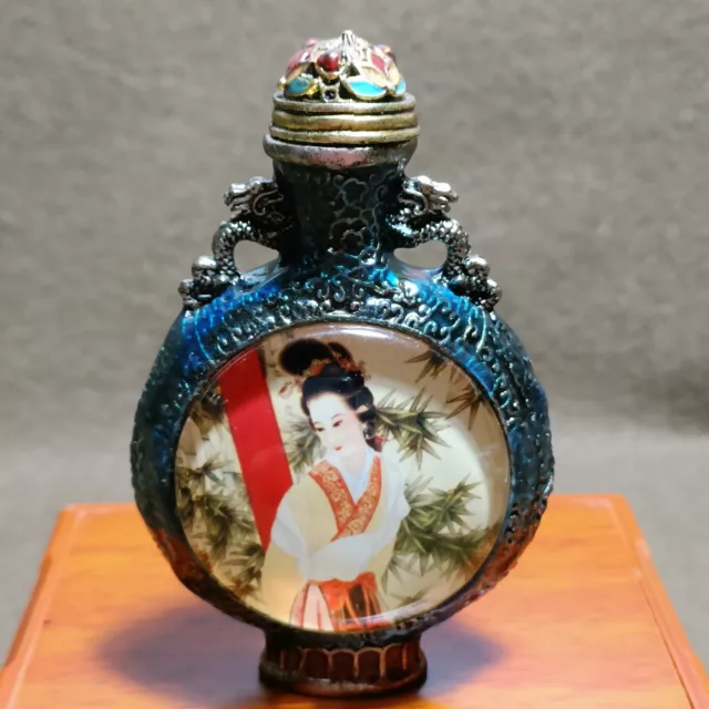 Beautiful copper Double dragon ear Chinese classic beauty Nightglow snuff bottle