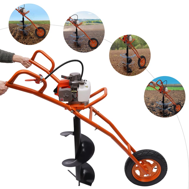 63CC GAS POWERED Post Hole Digger Wheelbarrow Earth Auger Bit Ground w ...