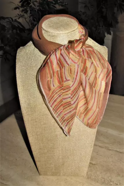 Vera Neumann square abstract scarf 22x22 silk blend tan coral yellow black white