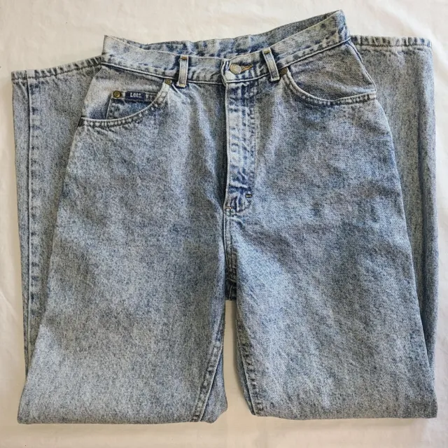 VINTAGE 80s Lee High Waist Denim Mom Jeans Acid Wash Tapered Leg USA Made 10 Reg
