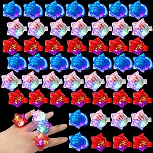 50 Packs 4th of July Party Favors Supplies LED Light up Rings Glowing Rings
