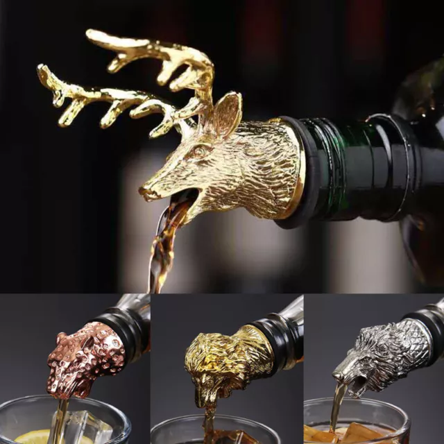 Zinc Alloy Deer Lion Head Red Wine Aerator Pourer Spout Wine Bottle Stopper Tool