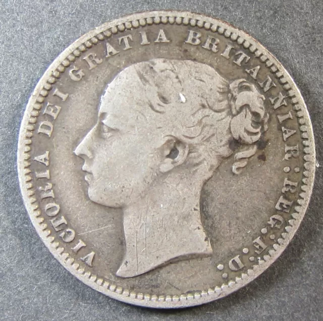 Great Britain 1871 Shilling STERLING SILVER  Victoria F+  (#1720)