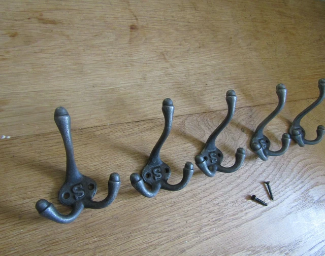 Cast iron Rustic hat & coat hooks vintage old English Victorian retro pegs