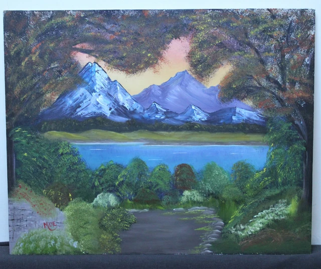 ORGINAL SIGNED OIL Landscape Painting on Board : Mountain Lake Trees £ ...
