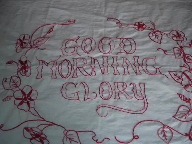 Vtg Redwork Embroidered Layover Sham Good Morning Glory To Finish 23x22 #PB11