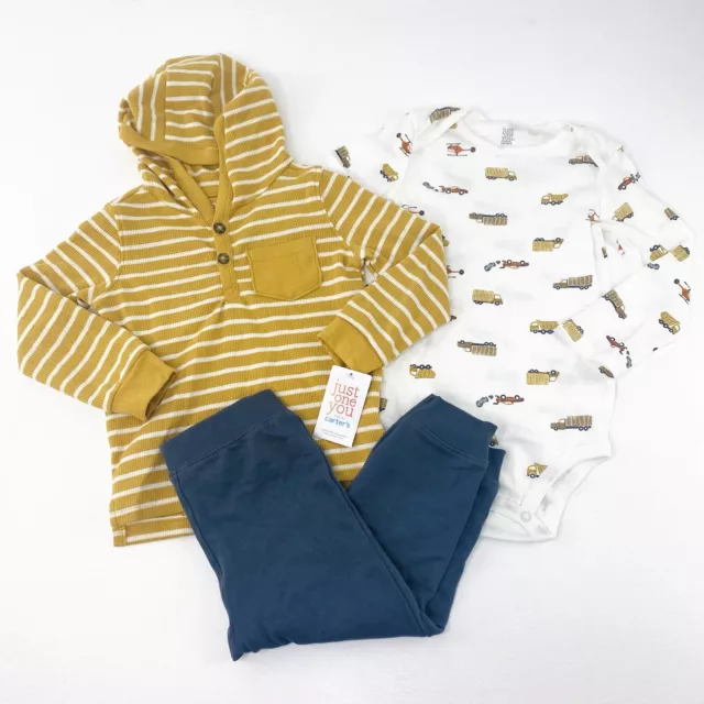 Carters Baby Boy 3 PC Set Hooded Top, Bodysuit & Pants Size 24M NWD