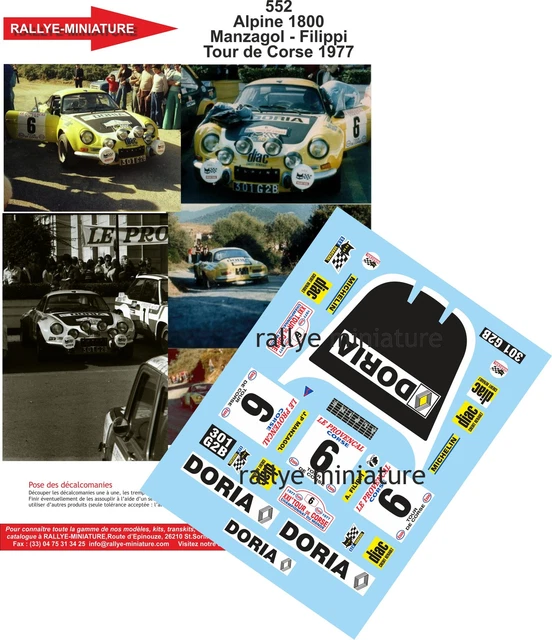 MHD Transkit Décalcomanies 1/24 – Alpine Renault A110 Tour De Corse 1972