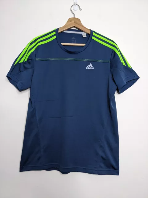 Adidas Response Jersey Shirt Men Medium Navy Blue Green Stripes Reflective