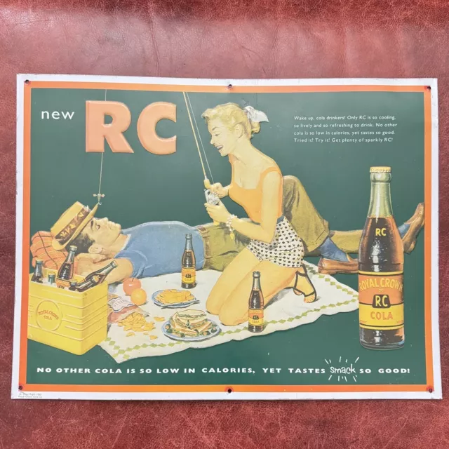 VTG 92’ RC Royal Crown Soda Tin Metal Sign 15.5”x12” Man Cave Shop Garage Fish’n