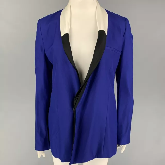 HAIDER ACKERMANN Size L Blue Black White Silk Jacket Blazer
