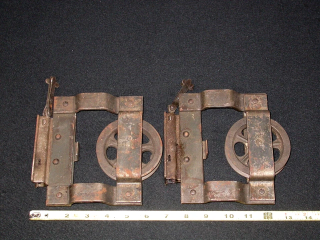 Pair Antique Vintage Barn Door Line Pulleys 3 3/8” Wheel Farm Tool - Lot of 2 5