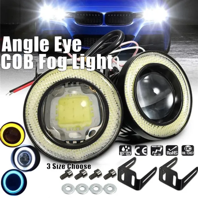 1Pair 2.5/3/3.5''Angel Eyes Halo Car Fog Lights Lamp Projector DRL COB LED Bulbs