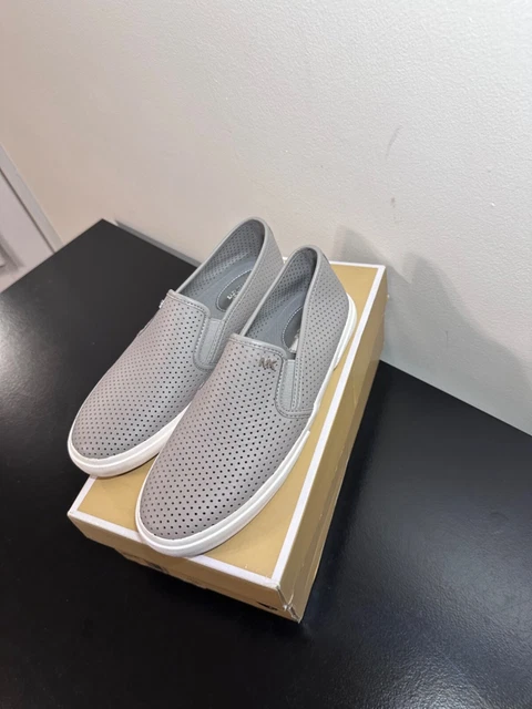MICHAEL KORS BOERUM Double Gore Lasered Leather Slip On Sneakers Grey Sz 7 30.00 PicClick