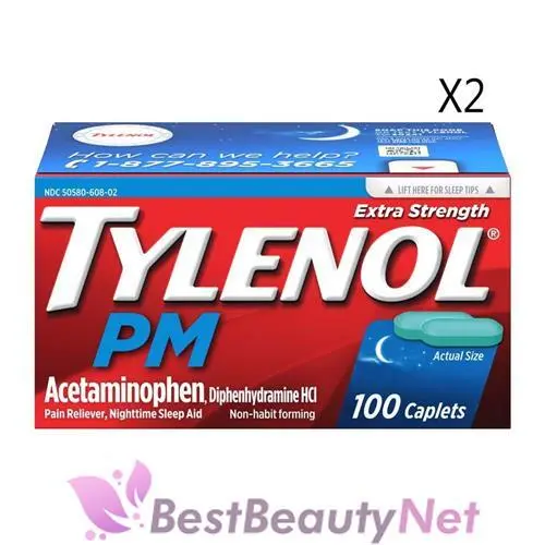 Tylenol PM Extra Strength Pain Reliever Nighttime Sleep Aid 100 Caplets 2 Packs