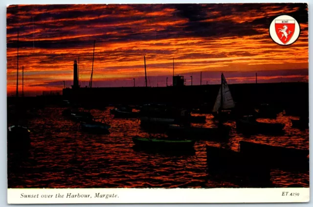 Postcard Margate Kent England Sunset over the harbour posted 1978