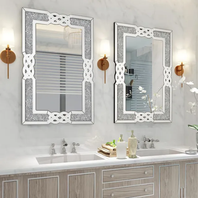 Wall Mirror Rectangular Crystal Crush Diamond Mirror f Bathroom Entryway Bedroom