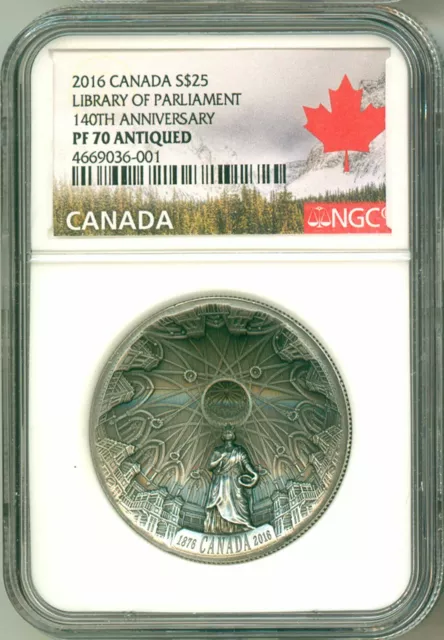 2016 Canada S$25 Library Of Parliament 140th Ann. NGC PF70 Antiqued Box COA OGP