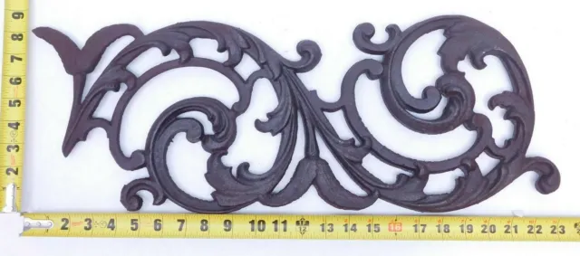 Vintage Pediment Cast Iron Scroll Curve Spiral Wall Decor Art Panel 23" x 8" SI