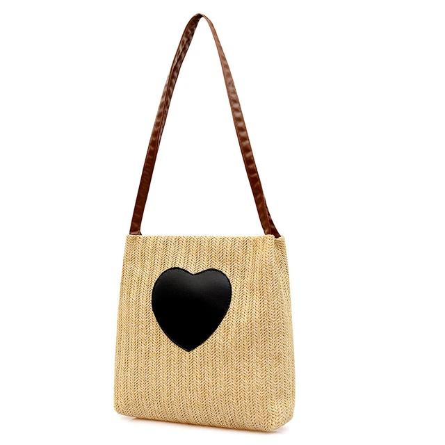 Summer Love Straw Woven Handbags Women Knitted Bucket Shoulder Bag (Camel) 9