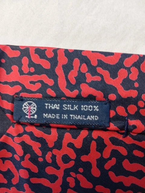 Men's 3 X 54 tie Red Navy Abstract Jim Thompson ,silk Made In Thailand